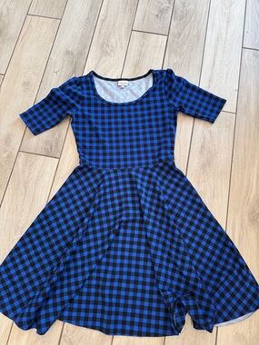 LuLaRoe Blue and Black Gingham Dress women’s Medium